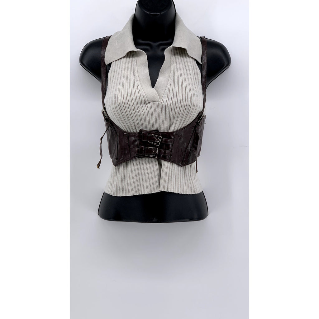 UNBRANDED Women's Brown Faux-Leather Adjustable Waist Belt SZ S