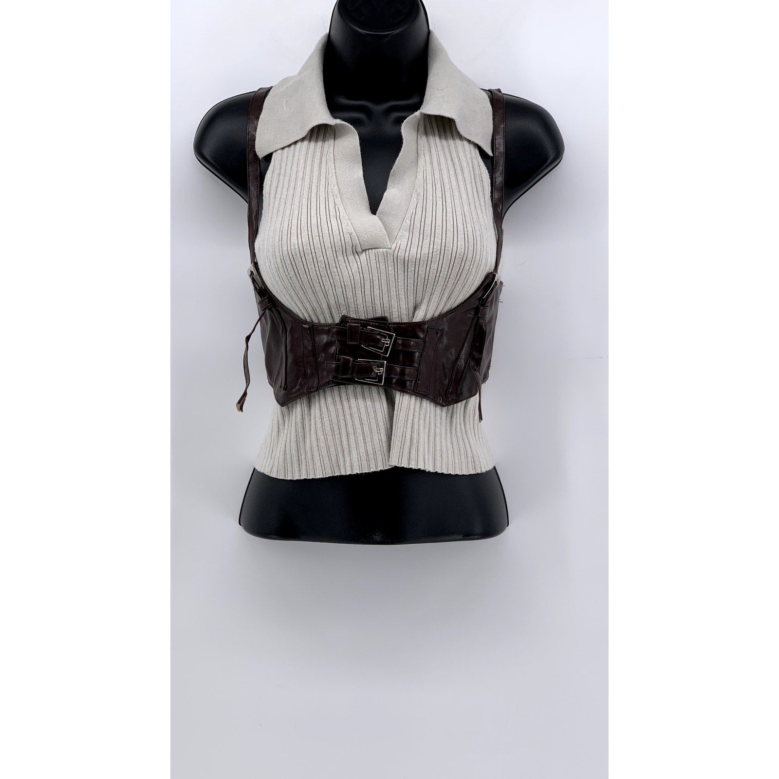 UNBRANDED Women's Brown Faux-Leather Adjustable Waist Belt SZ S