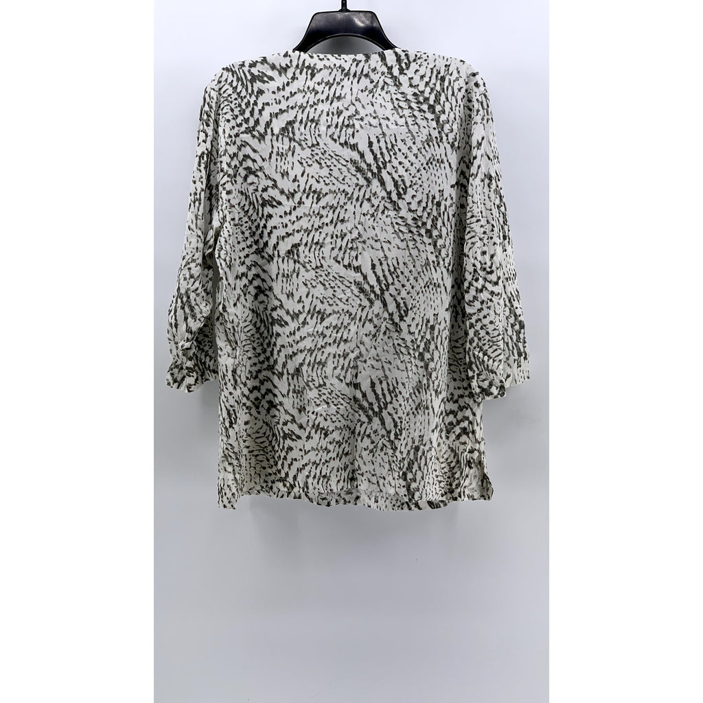VICTORIA HARBOUR Women's Vintage White-Gray Printed Studded Lace-Up Top SZ L