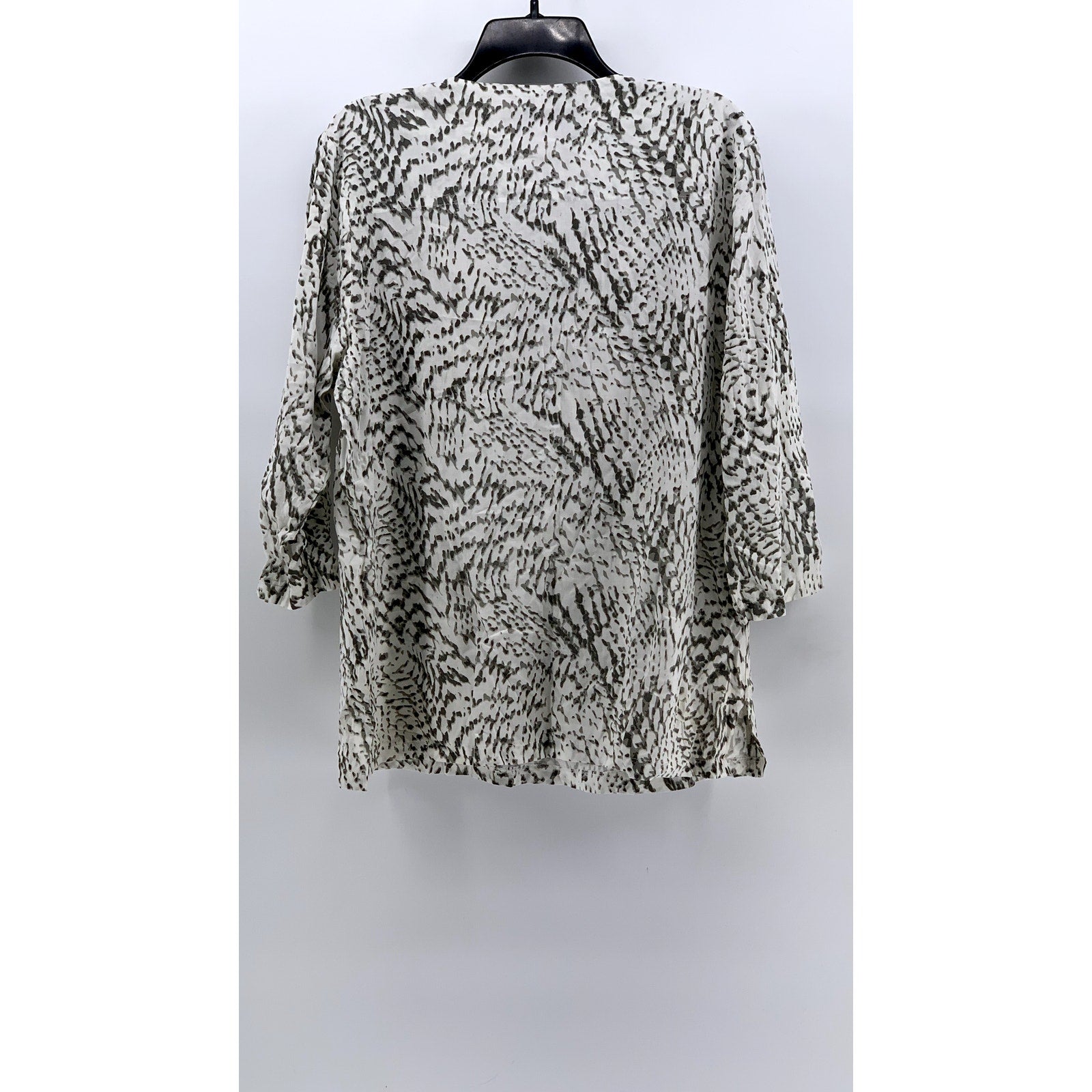 VICTORIA HARBOUR Women's Vintage White-Gray Printed Studded Lace-Up Top SZ L