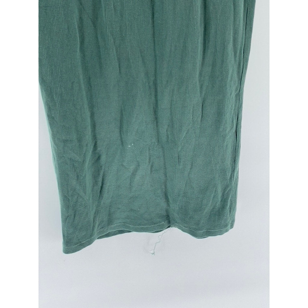 ZARA Women's Dark Green Straight-Neck Short Sleeve Midi Bodycon Dress SZ S