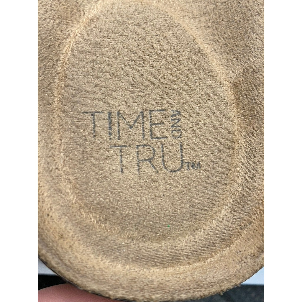 TIME & TRU Women's Brown Leather Toe-Strap Slip-On Flat Sandals SZ 6