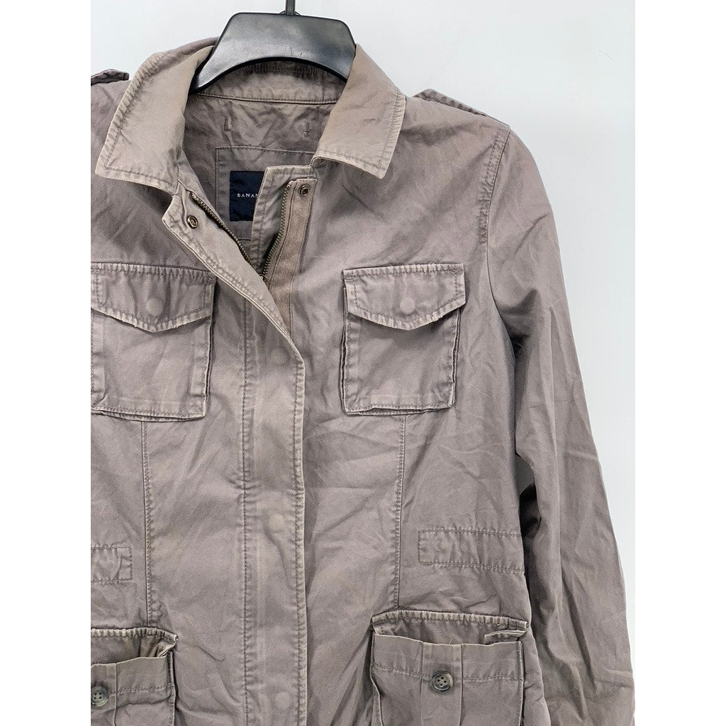 BANANA REPUBLIC Women's Gray Zip-Up Button Drawstring Long Sleeve Jacket SZ M
