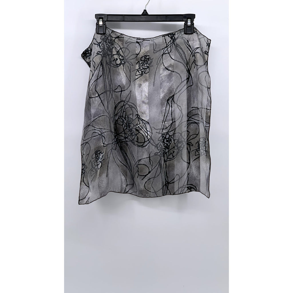 UNBRANDED Women's Gray Silver Abstract Floral Sheer Scarf