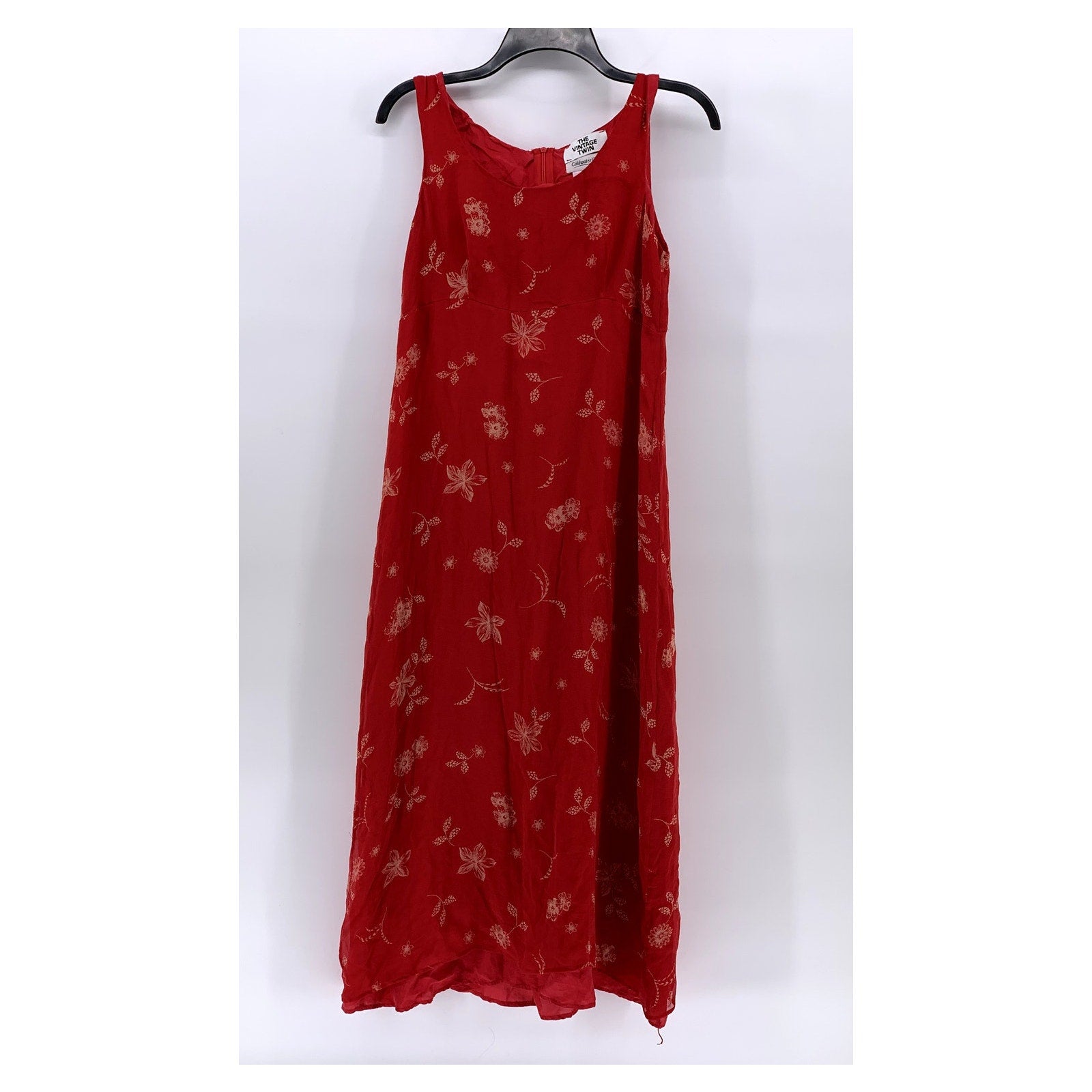 COLDWATER CREEK Women's Red Floral The Vintage Twin Scoop-Neck Silk Dress SZ S