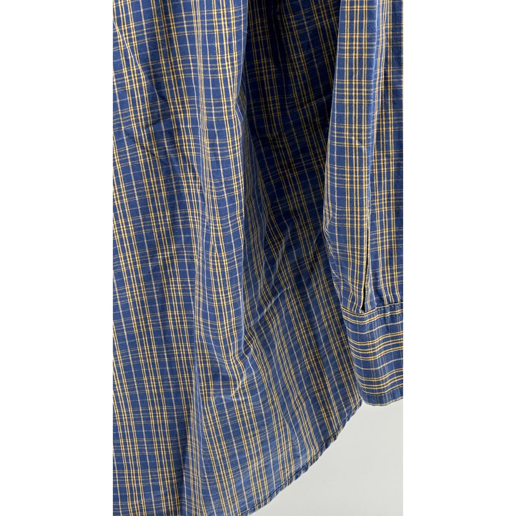 DULUTH TRADING CO. Men's Blue-Yellow Plaid Button-Up Long Sleeve Shirt SZ L