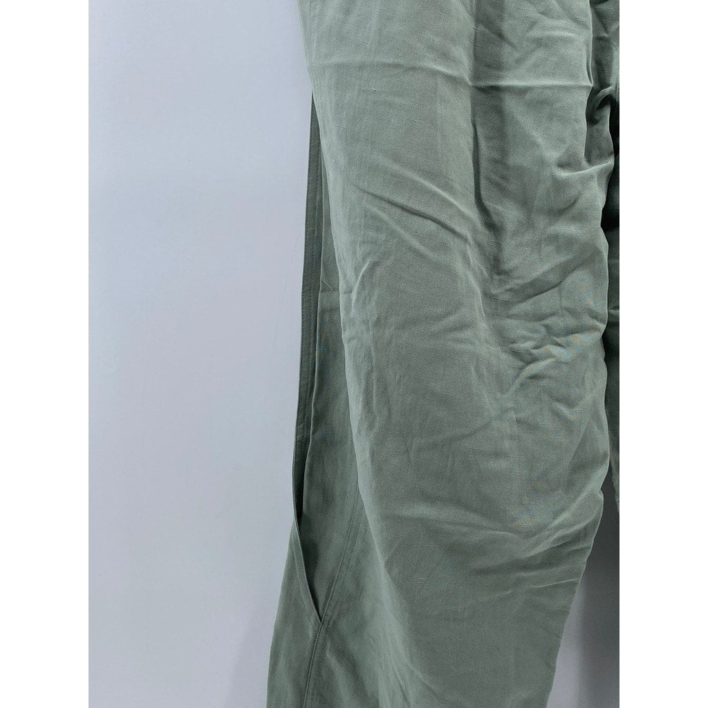 KURT LYLE Women's Green Linen-Blend Pleated Straight-Leg Relaxed-Fit Pant SZ S