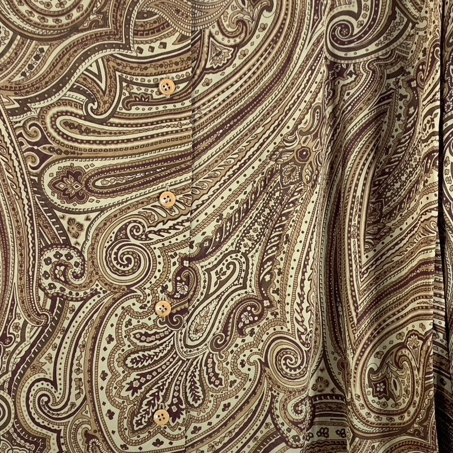 EMANUEL EMANUEL UNGARO Women's Brown Paisley Print Button-Up Sheer Top SZ16/EU40