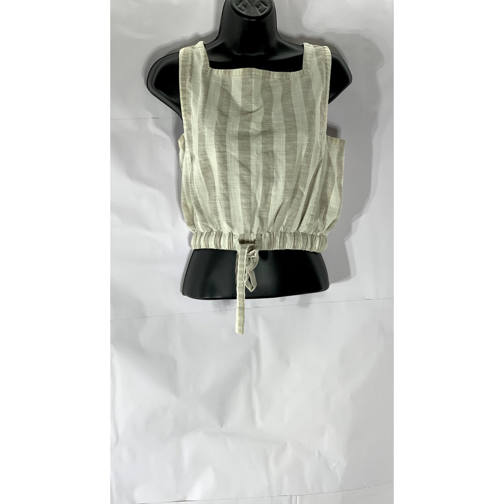 AZOE Women’s Cream-Beige Striped Square-Neck Tie-Hem Cropped Tank Top SZ S