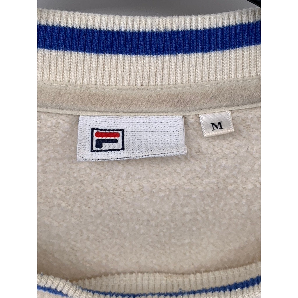 FILA Women's Beige Vintage Crewneck Embroidered Patch Logo Sweatshirt SZ M