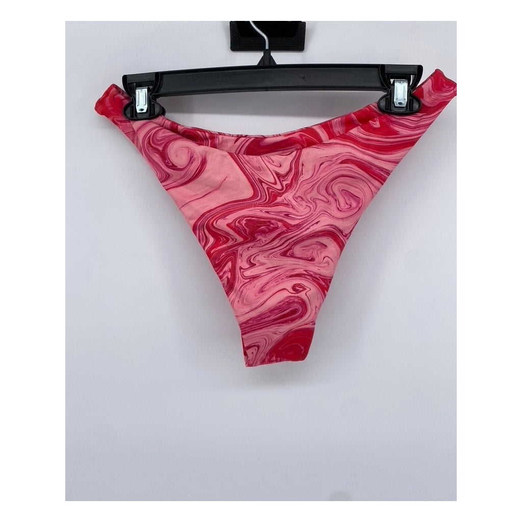 SHEIN Women's Pink Swirl Print Cheeky Swim Bottom SZ L
