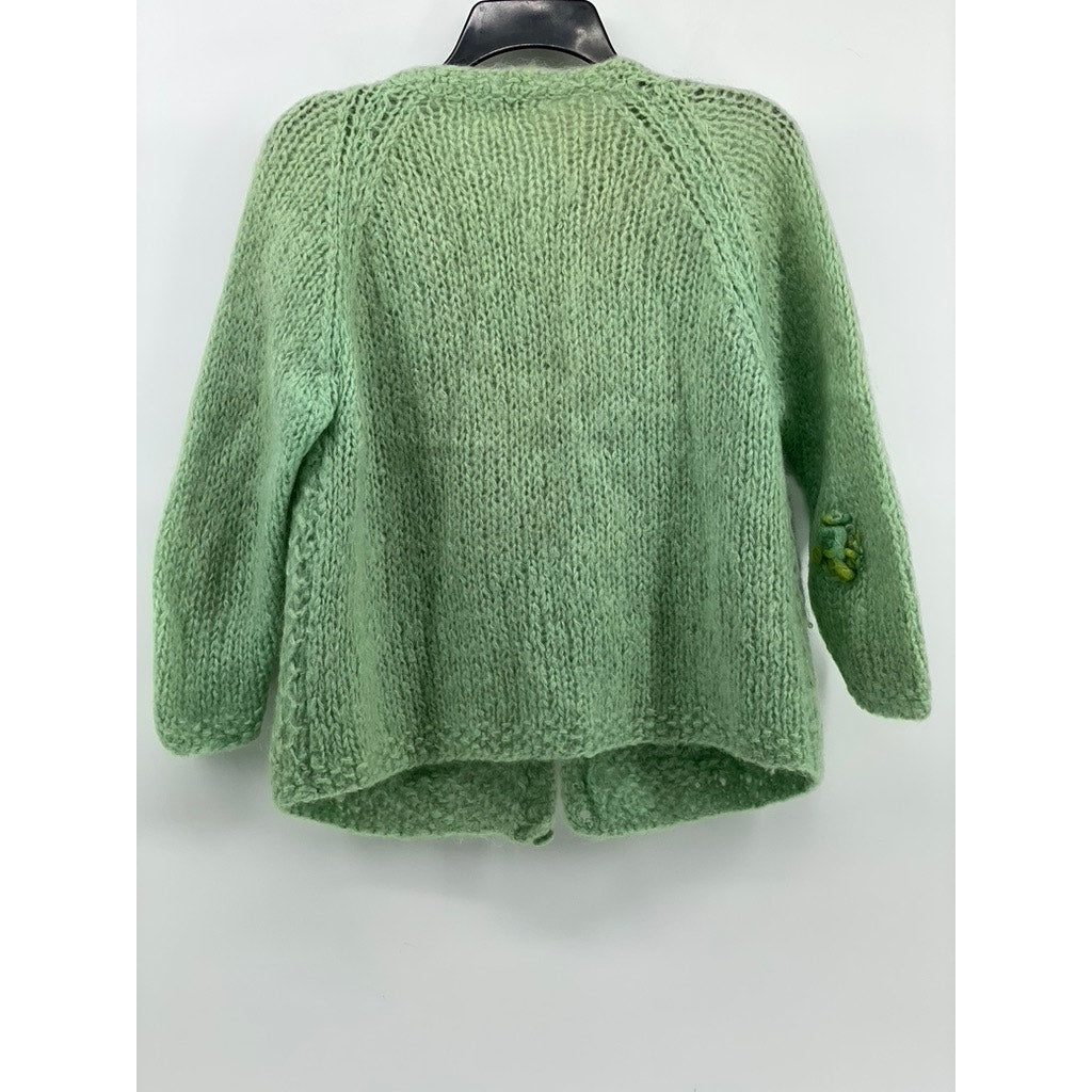 ORBACH'S Women's Green Vintage Open-Knit Button-Up Wool-Mohair Cardigan SZ S