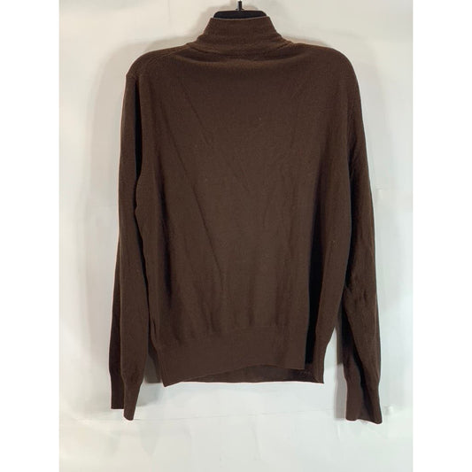 BROOKS BROTHERS Men's Brown Brookstech Merino Wool Half-Zip Pullover Sweater SZM