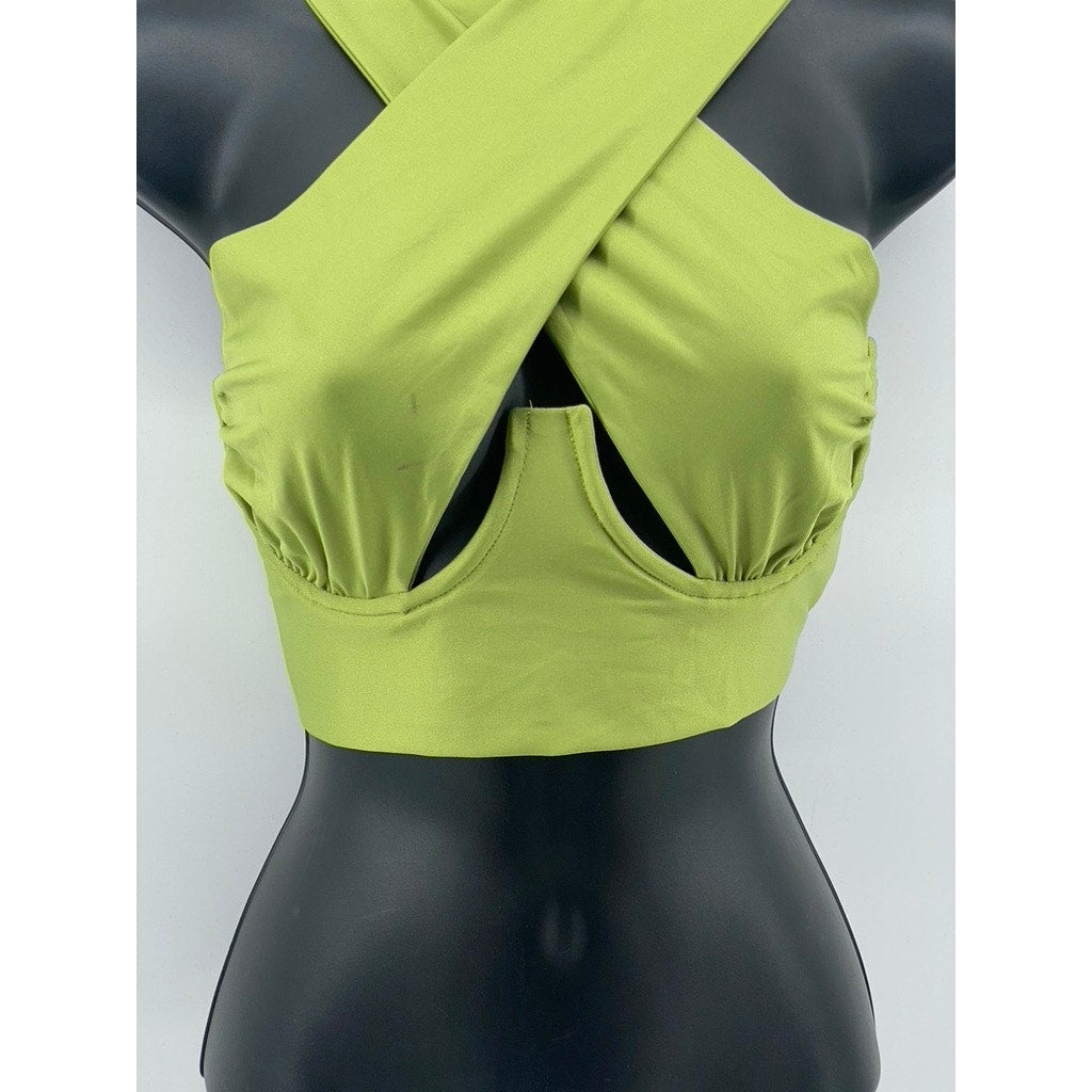 SHEIN Women's Lime Green Cross Strap Cropped Tank Top SZ 4