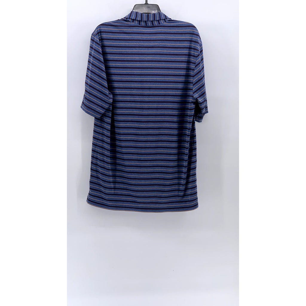 UNBRANDED Men's Blue-Burgundy Striped Short Sleeve Casual Polo Shirt SZ M