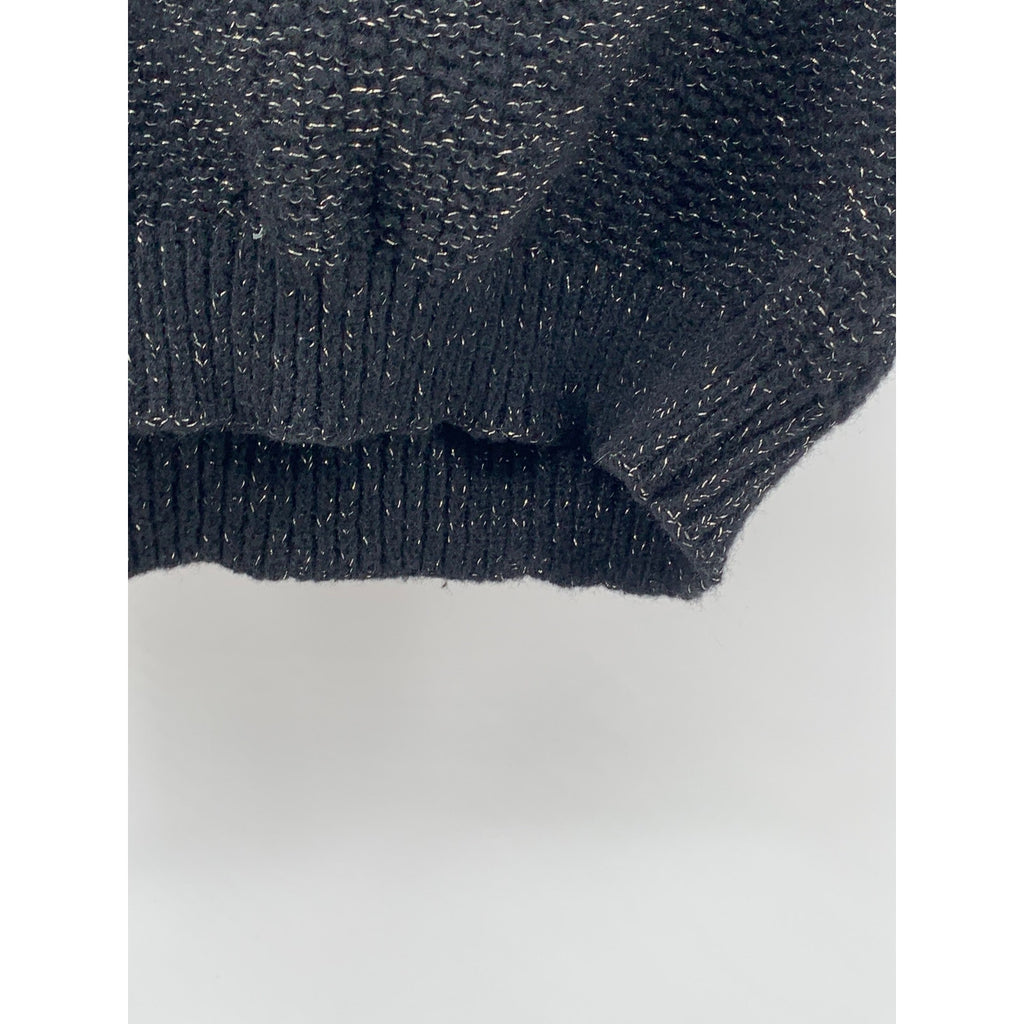 UNBRANDED Women's Black Silver Metallic V-Neck Knit Cropped Tank Top SZ M