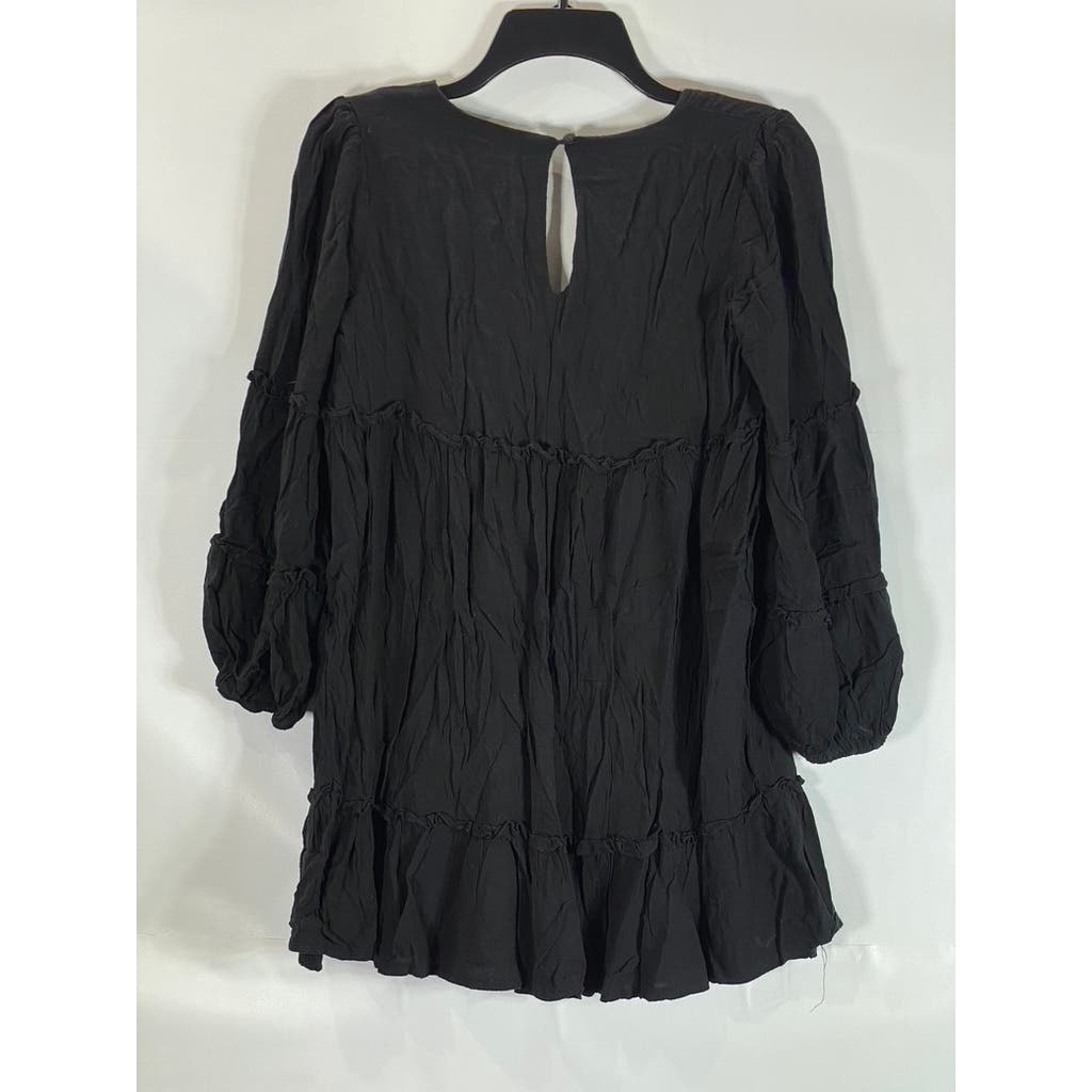 SHOWPO. Women's Black Solid Harriette Tiered V-Neck Long Sleeve Shift Dress SZ 4