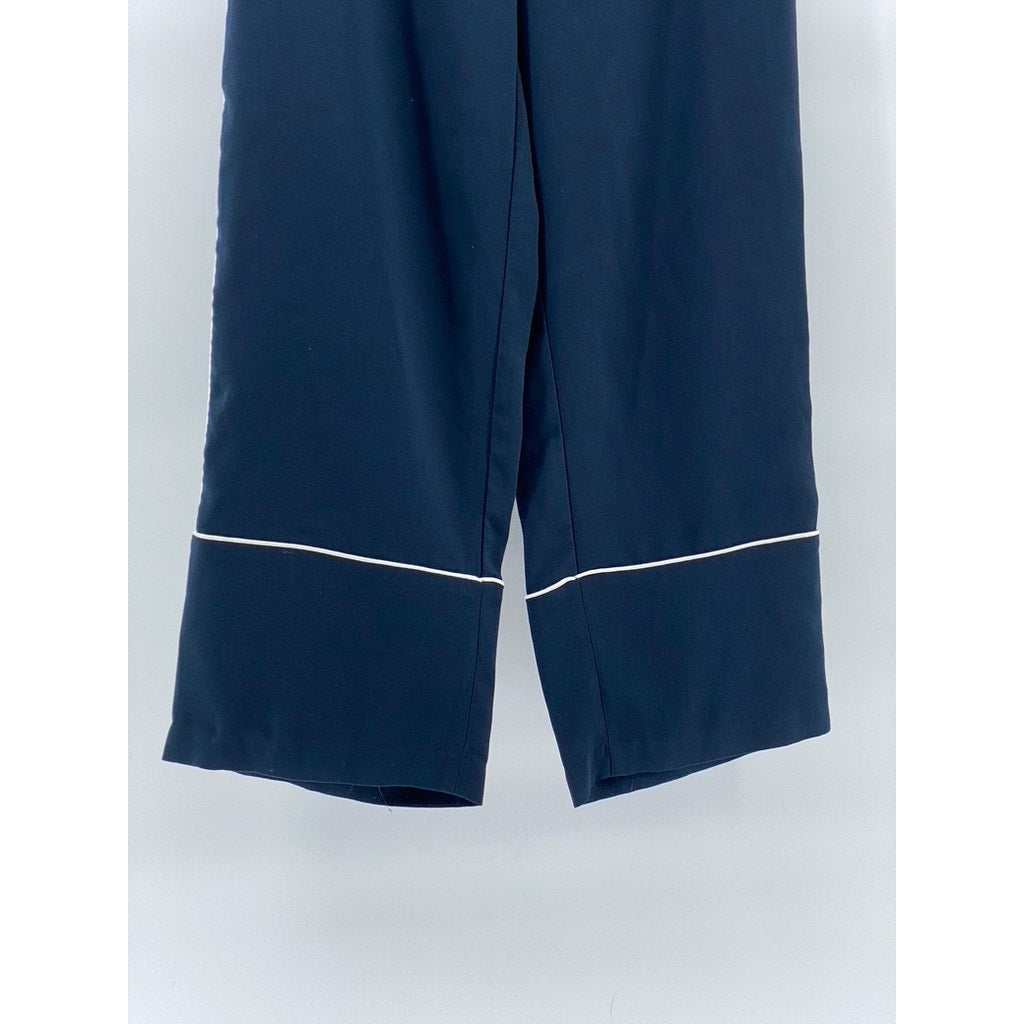 OAK & FORT Women's Navy Blue-White Striped Wide-Leg Side-Zipper Pants SZ 0