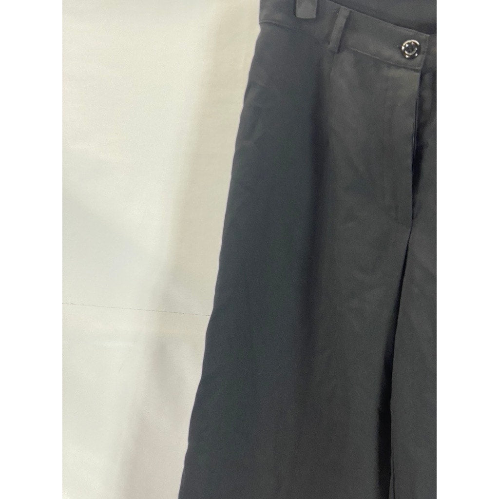 UNBRANDED Women's Black Solid Wide-Leg Lightweight Pants SZ US8