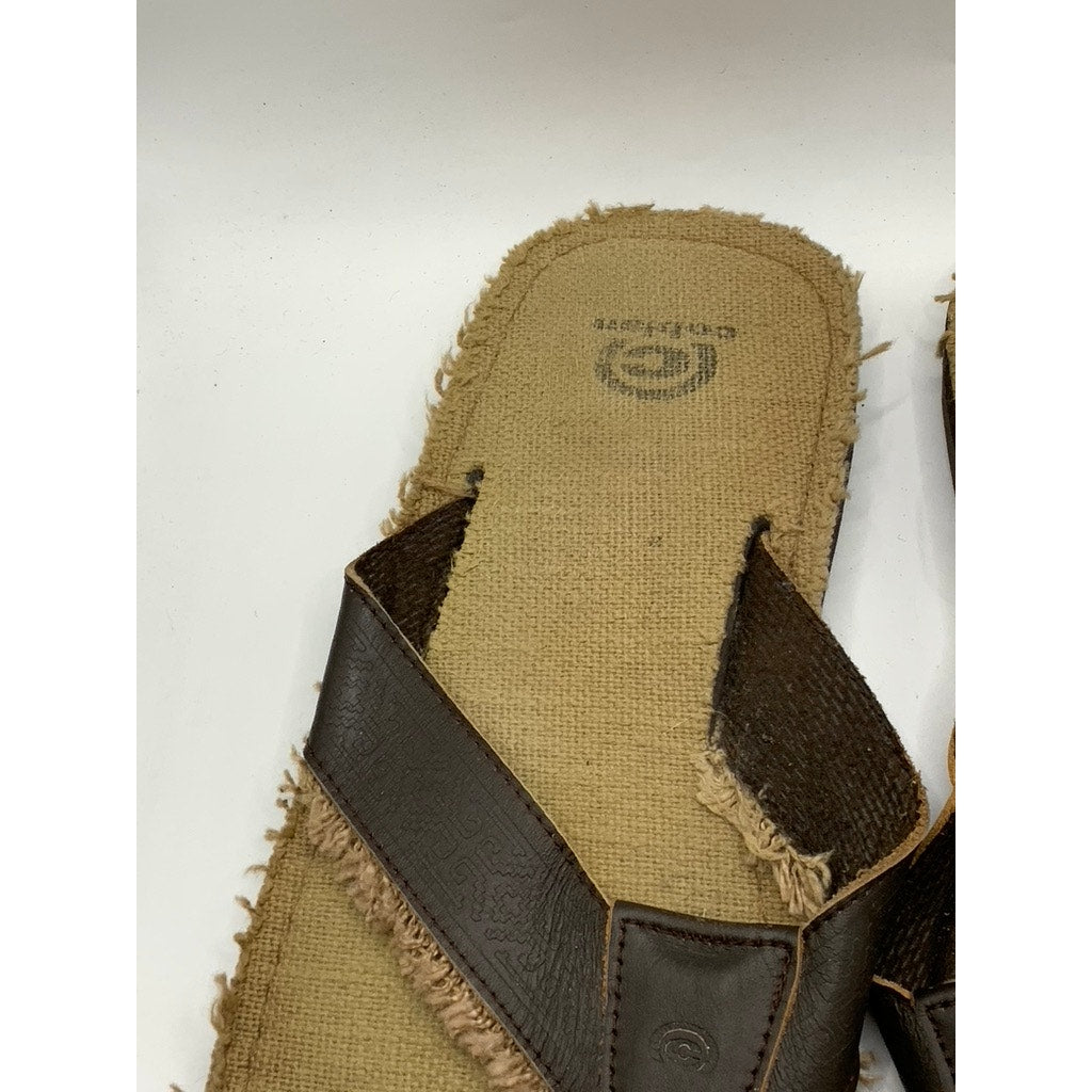 COBIAN Men's Brown Leather Distressed Flip-Flops SZ 10