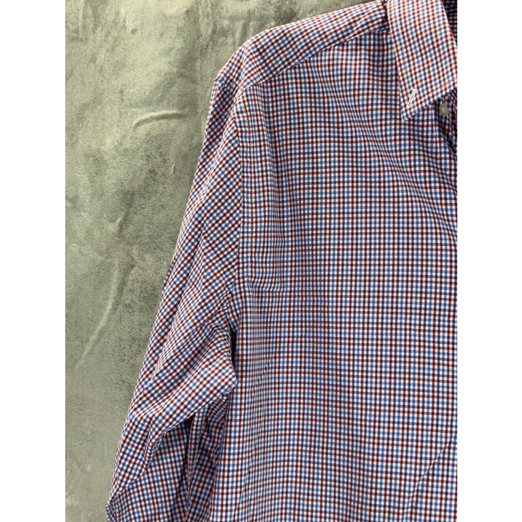 UNTUCKIT Men's Red Gingham Regular-Fit Lorimar Button-Up Long Sleeve Shirts SZ M