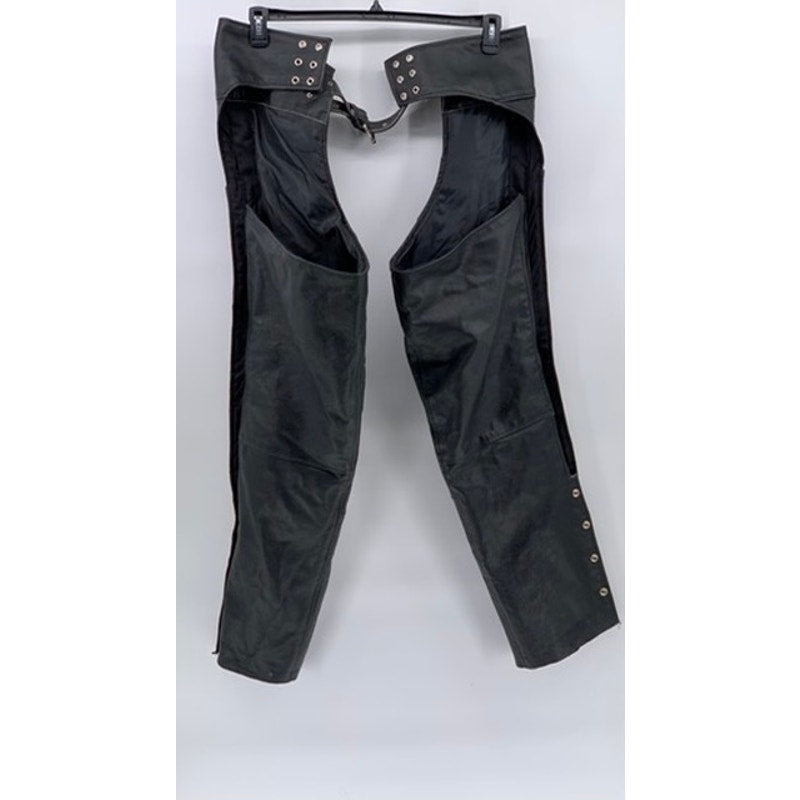 ALPHA CYCLE GEAR Men's Black Leather Vintage Motorcycle Chaps SZ 34