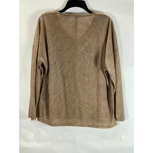 MASSIMO DUTTI Women's Tan V-Neck Long Sleeve Top SZ S