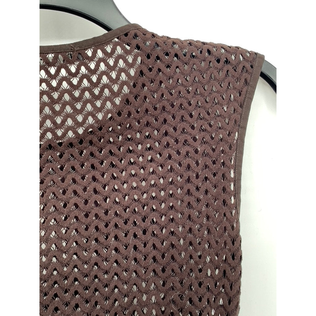 ZARA Women's Brown Mesh Cutout Back Sleeveless Crewneck One-Piece Bodysuit SZ S