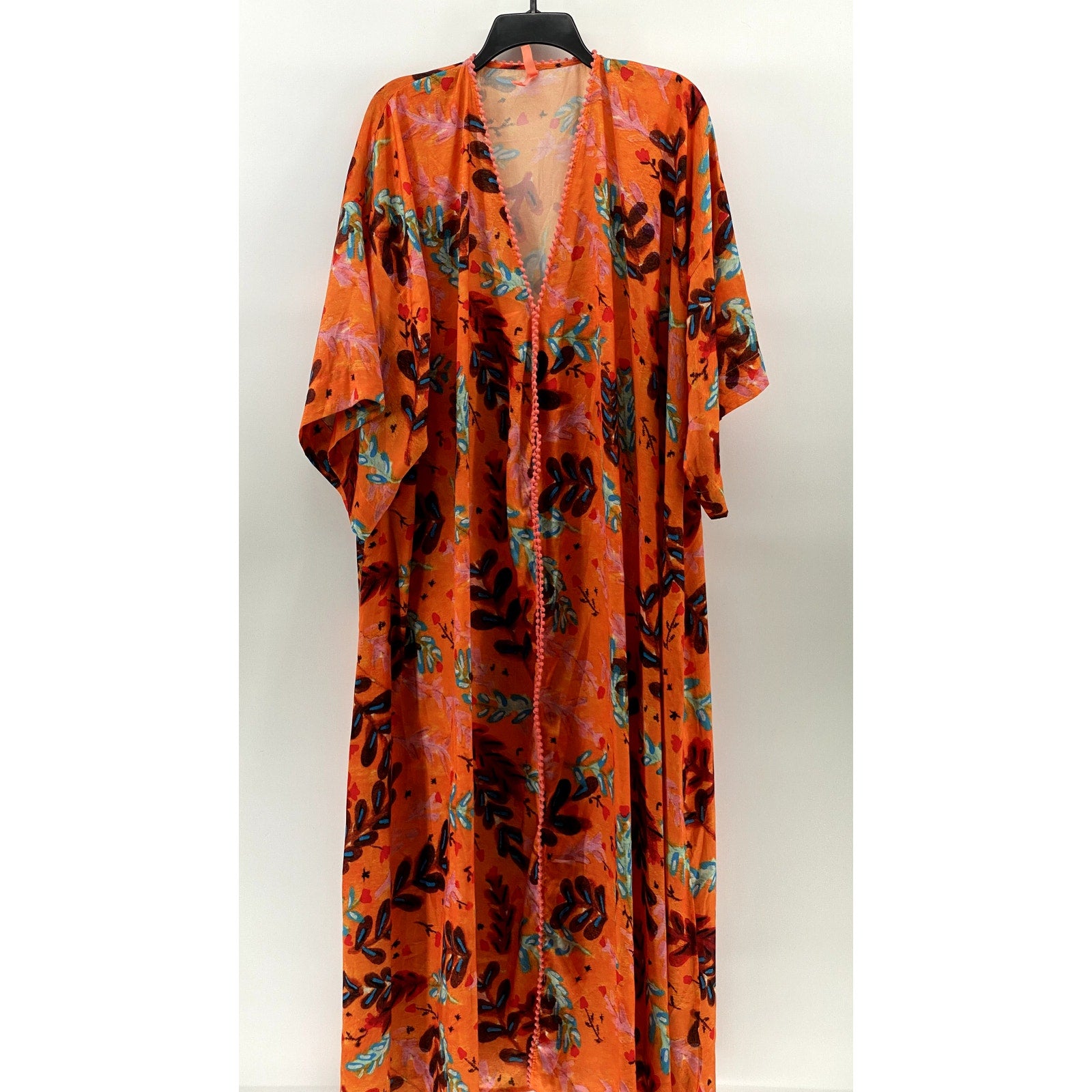 ROEGIE Women's Orange Printed Knit Trim V-Neck Loose-Fit Pullover Dress SZ M