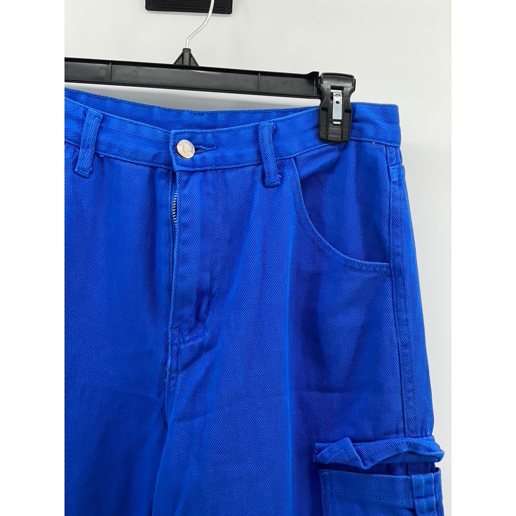 UNBRANDED Women's Royal BLUE Y2K Baggy Straight-Leg High-Rise Cargo Pants SZ 29