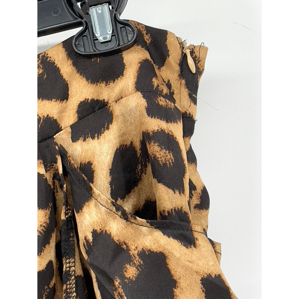 PRETTY LITTLE THINGS Women's Brown Animal Print Ruched Mini Skirt SZ 14