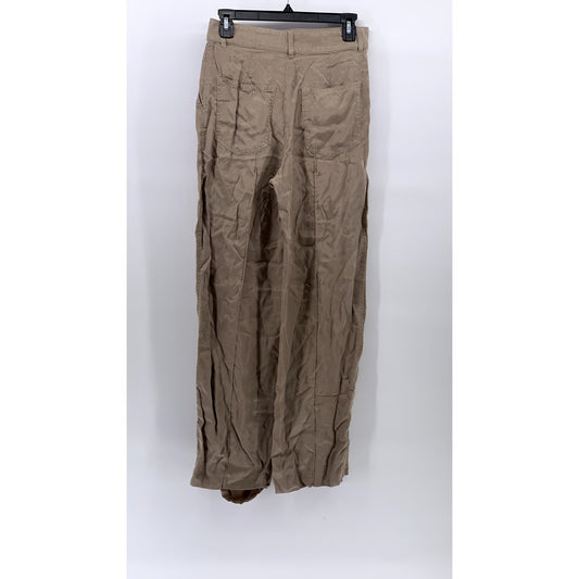 ZARA Women's Beige Lightweight Relaxed-Fit Wide-Leg Pants SZ XS