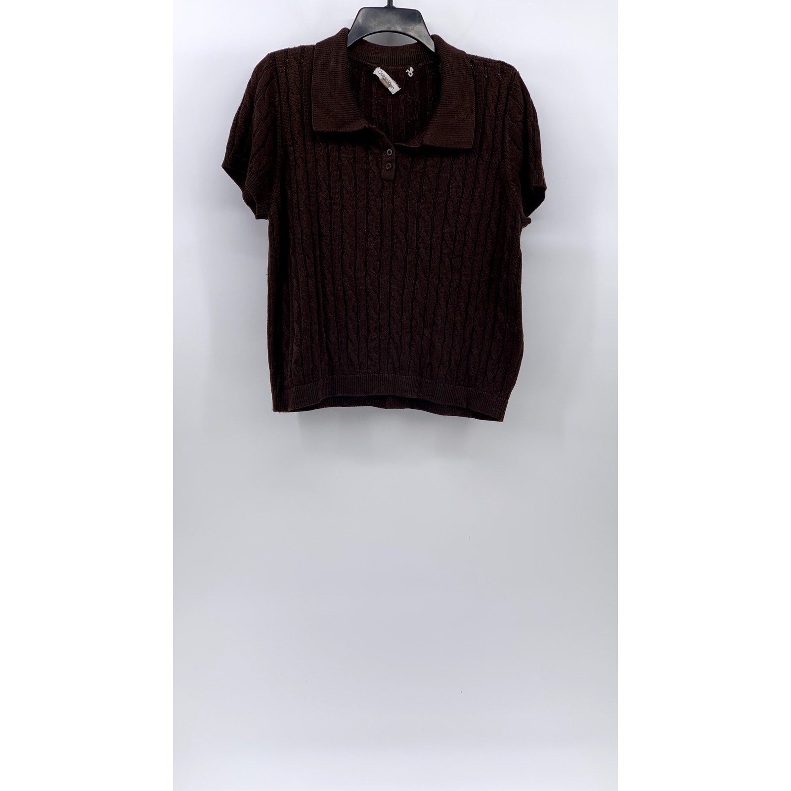 CALVIN KLEIN Men's Brown Cable Knit Short Sleeve Pullover Polo Shirt SZ L