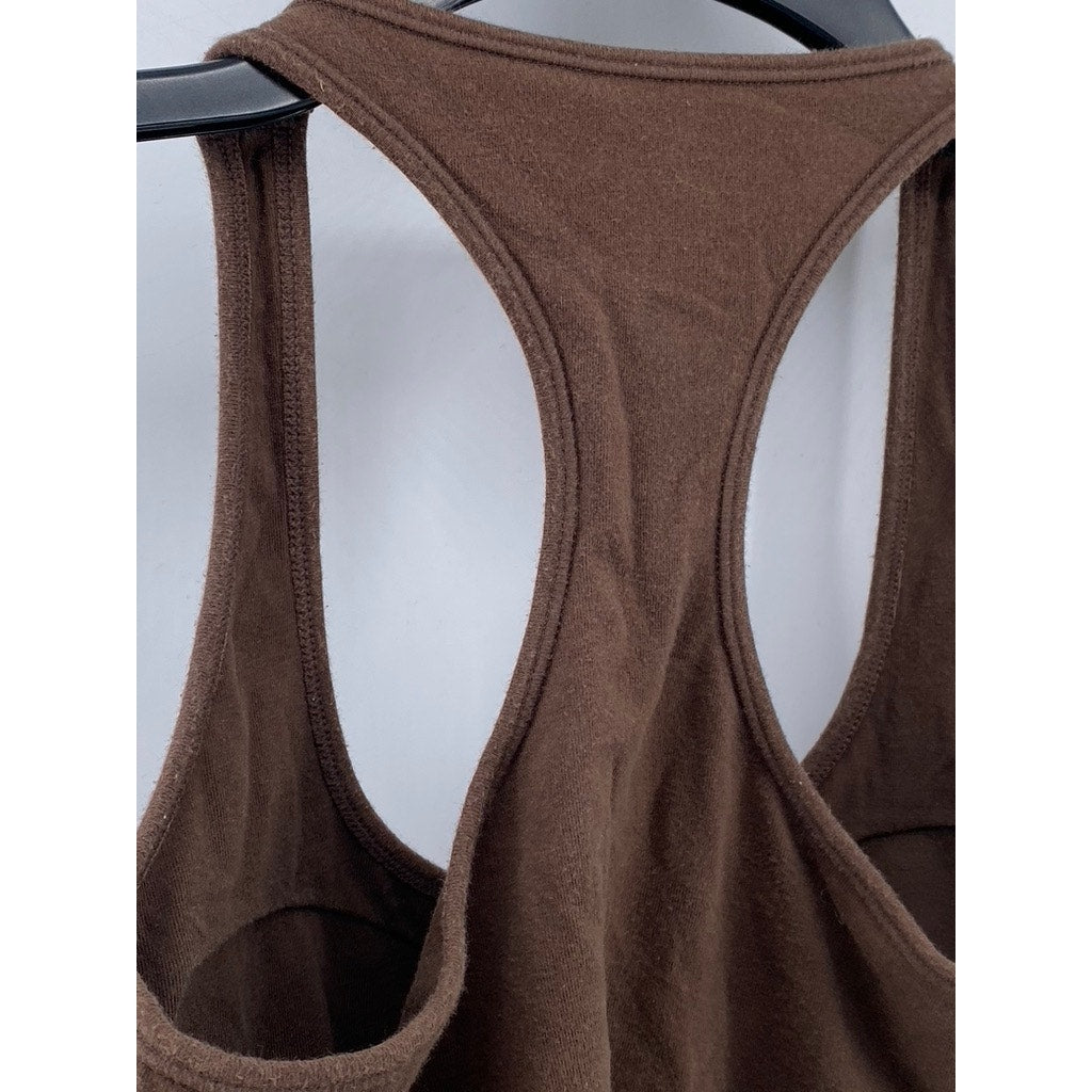 UNBRANDED Women's Brown Solid Scoop-Neck Racerback Sleeveless Casual Tank SZ S