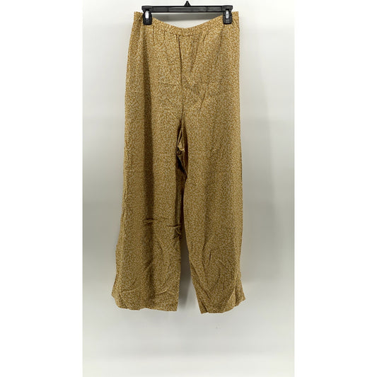 UNBRANDED Women's Yellow Floral Print Pull-On Wide-Leg Relaxed Fit Pants SZ M