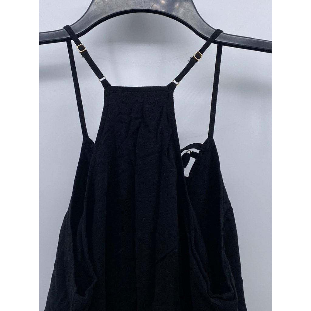 FOREVER 21 Women's Black Lace-Up V-Neck Spaghetti Strap Racerback Top SZ L