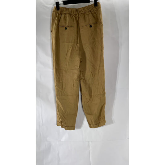 ZARA Women's Tan Cuffed Cropped Trousers SZ XS