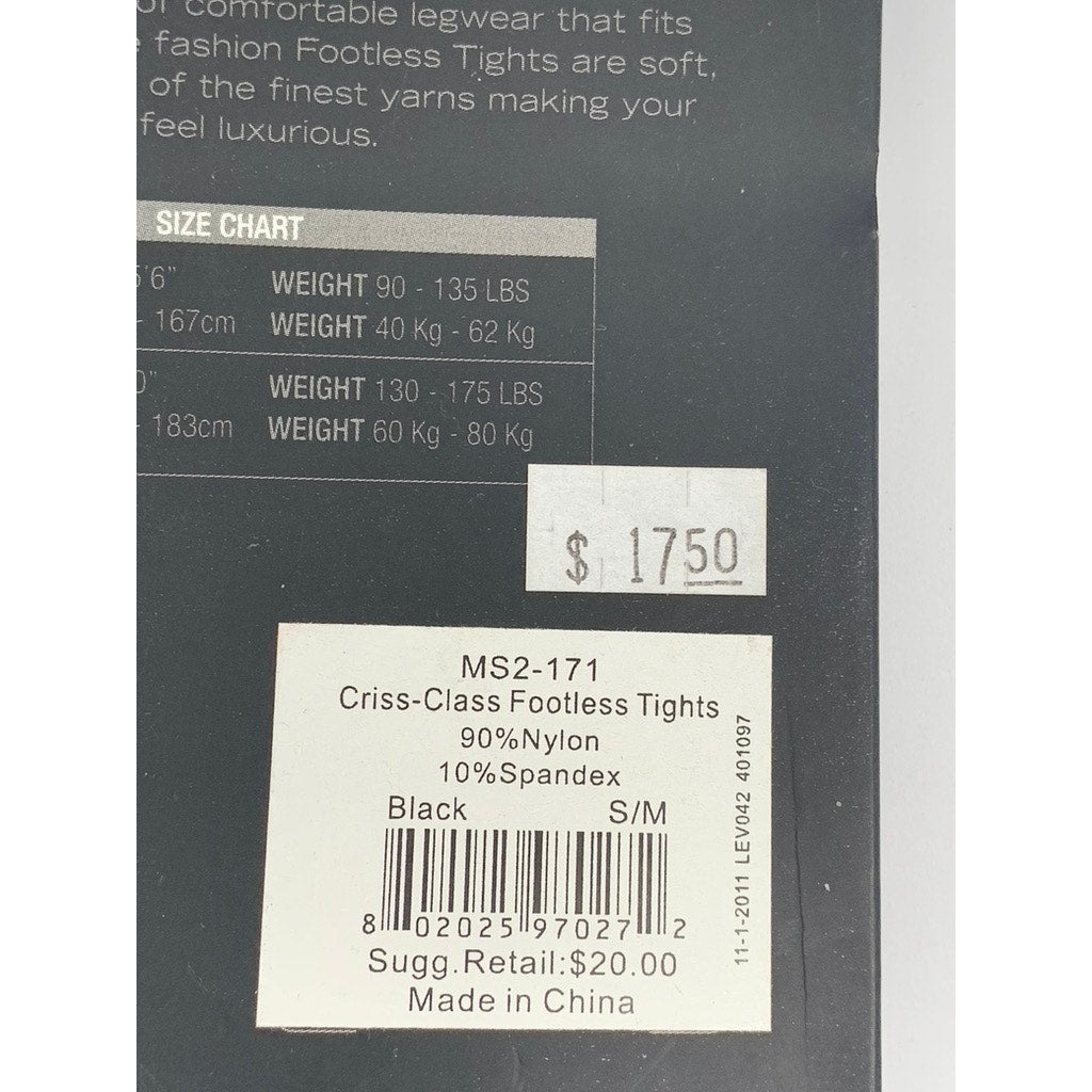 MEMOI Women's Black Solid Semi Sheer Criss-Cross Footless Tights SZ S/M