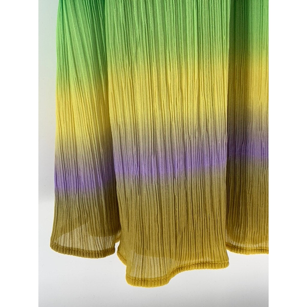 SFERA COLLECTION Women's Yellow-Green-Purple Ombre Pleated Halter Maxi Dress SZS