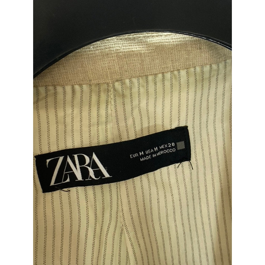 ZARA Women's Beige Textured Long Sleeve Open-Front Peak Lapel Blazer SZ M