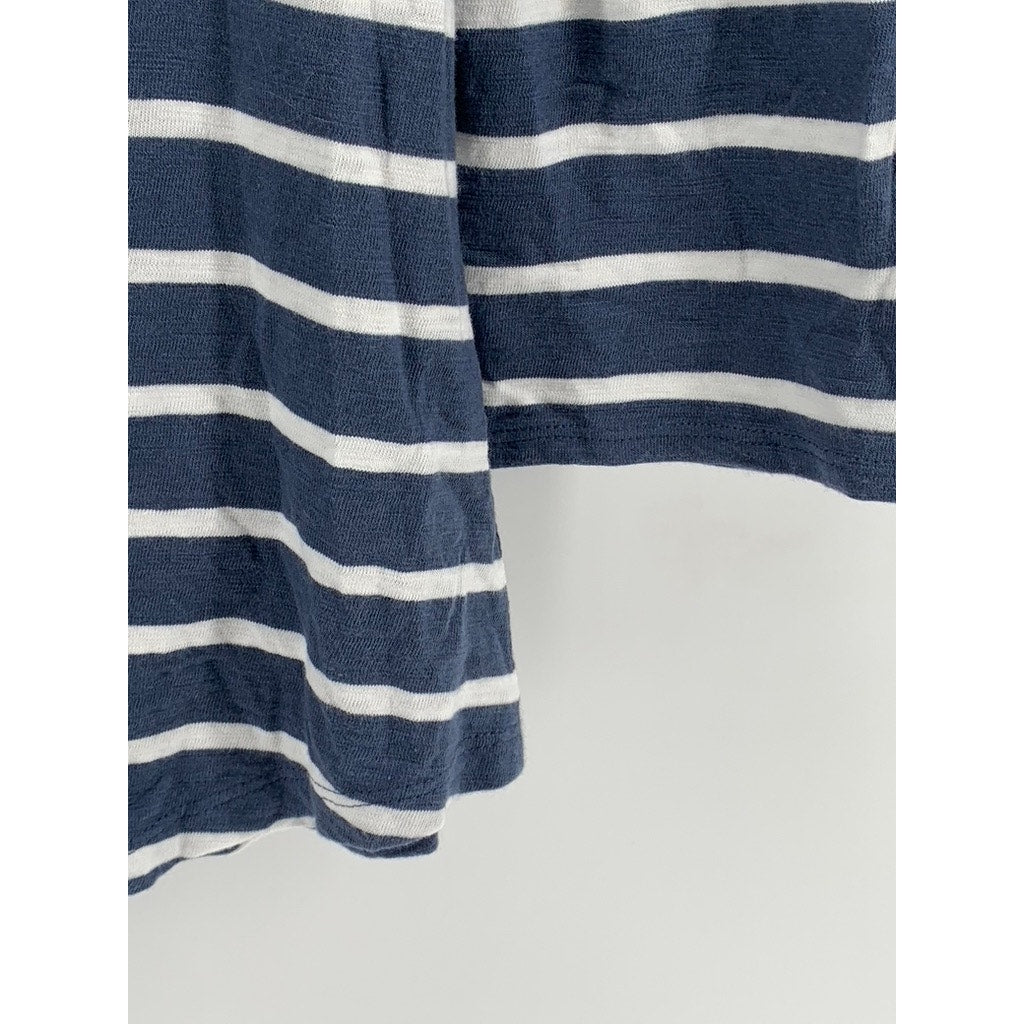 WHITE HOUSE BLACK MARKET Women's Blue-White Striped Long Sleeve Top SZ M