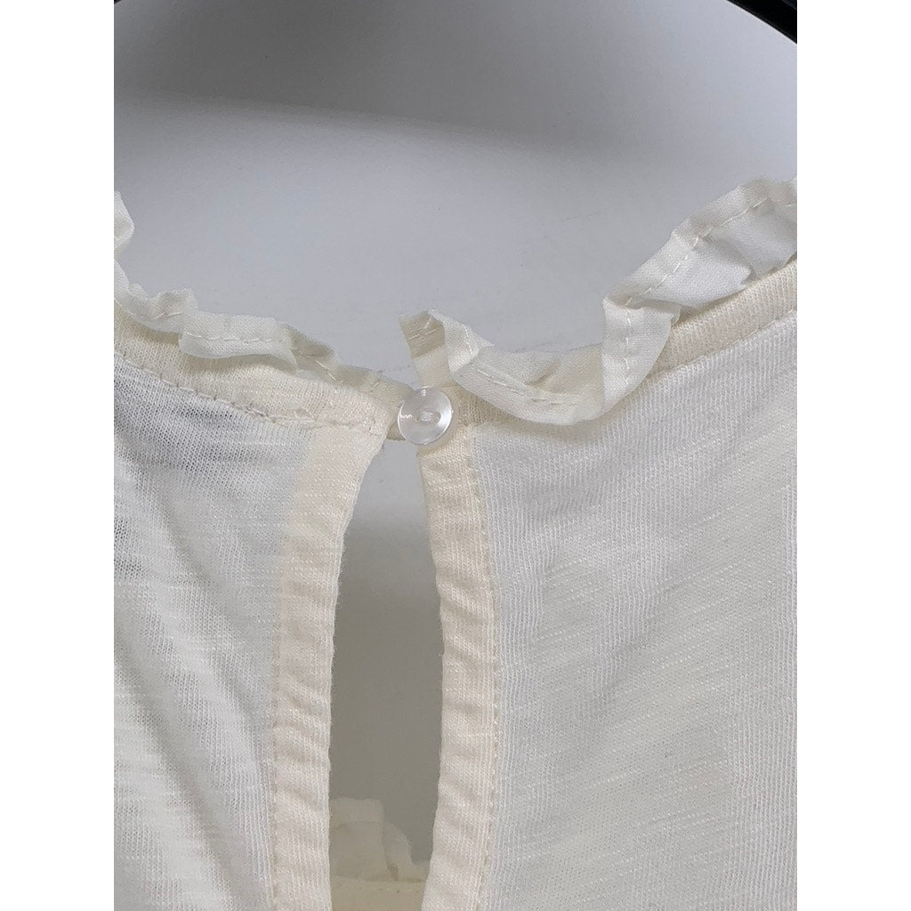 ELLA MOSS Women's Cream Lace Ruffle Trim Short Sleeve Top SZ XL