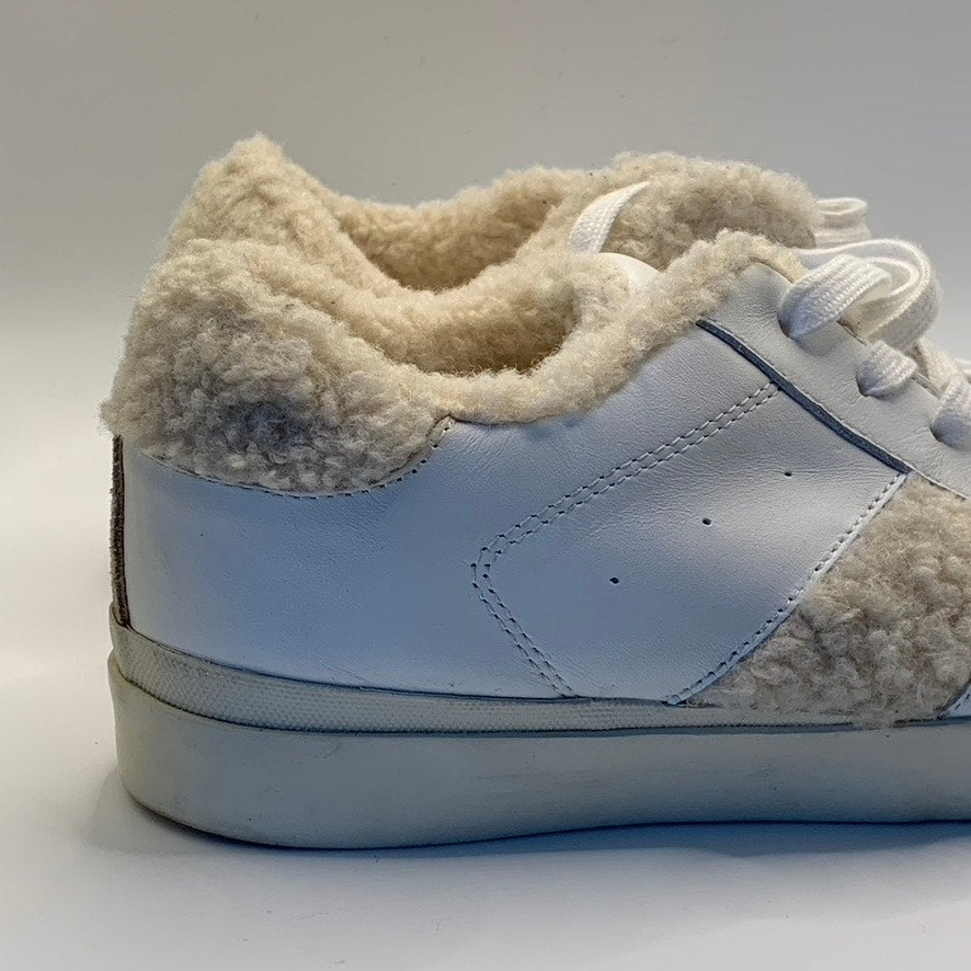 MARC FISHER LTD Women's White/Tan Mello Faux Sherpa Trim Lace-Up Sneakers SZ 8