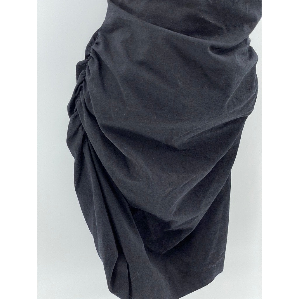 ZARA Women's Black Solid Crewneck Sleeveless Side Ruched Bodycon Mini Dress SZ M
