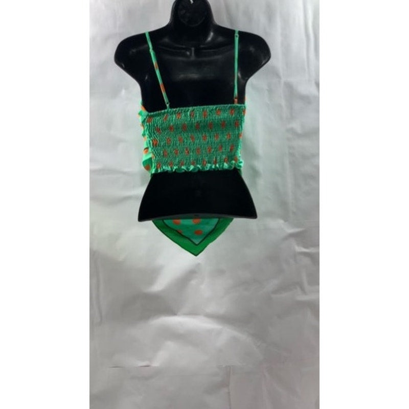 UNBRANDED Women's Green-Orange Dot Print Handkerchief Crop Tank Top SZ S