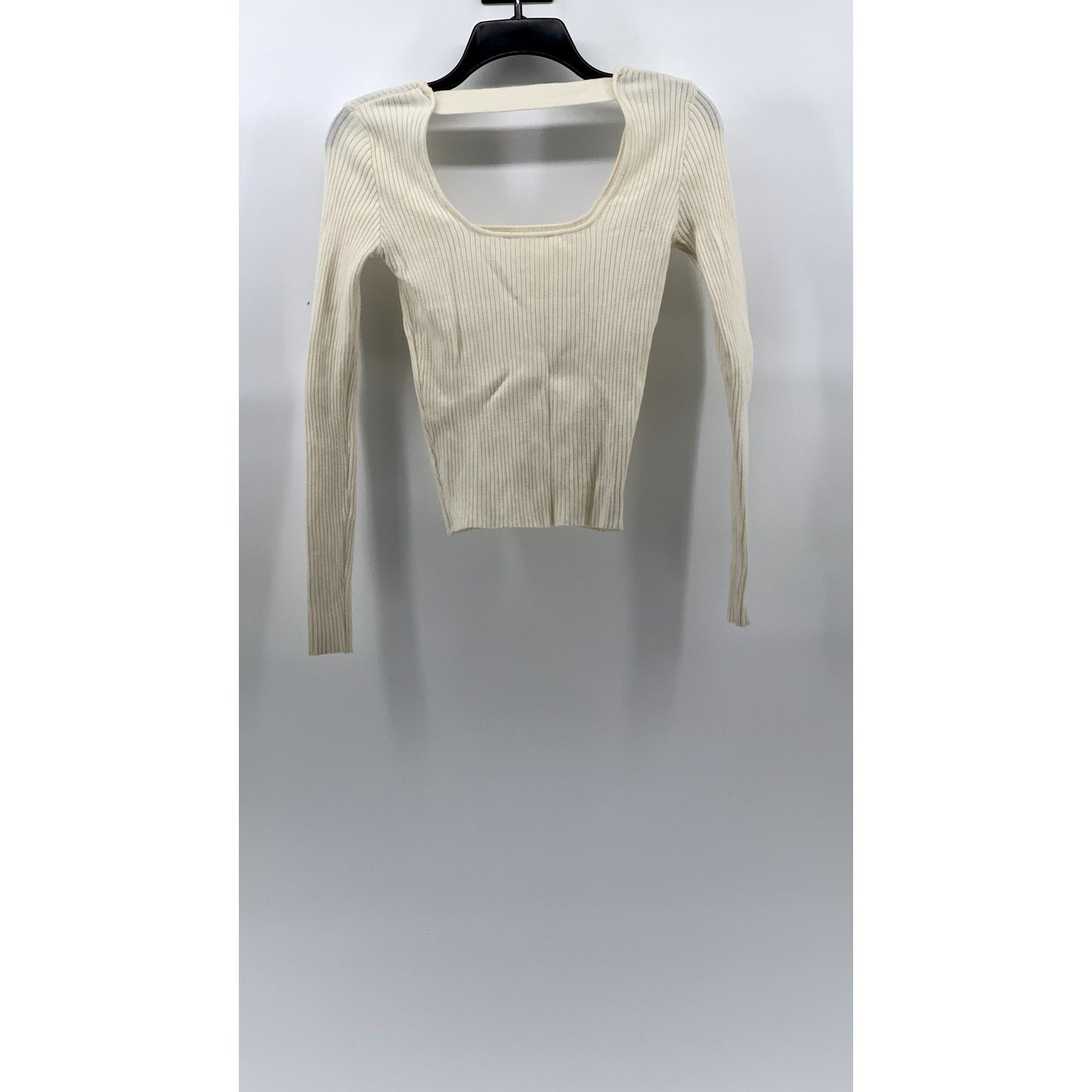 HYFVE Women’s Cream Ribbed Scoopneck Long Sleeve Cutout Top SZ S