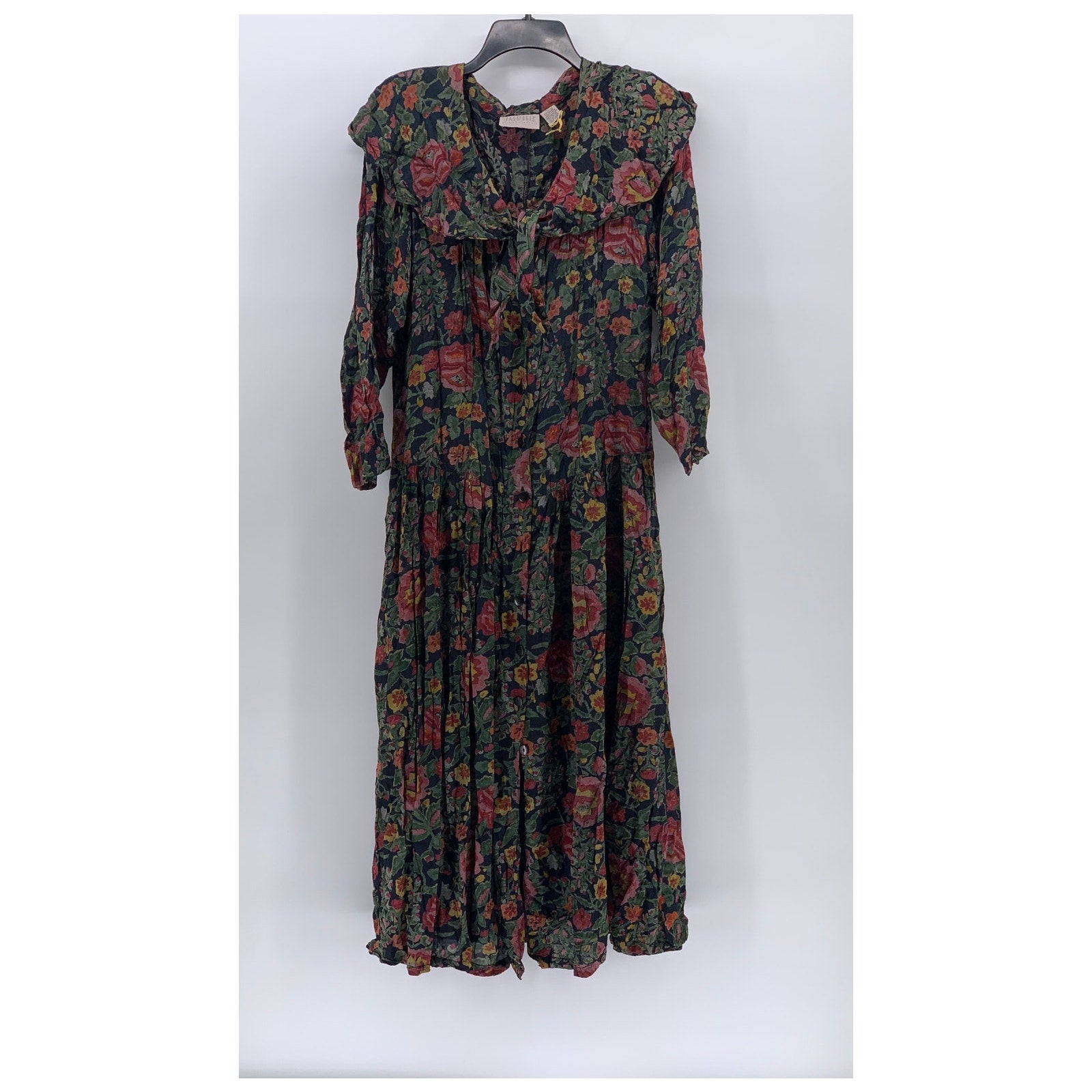 PASSPORTS OF PIER 1 IMPORTS Women's Vintage Green Floral Long Sleeve Dress SZ L