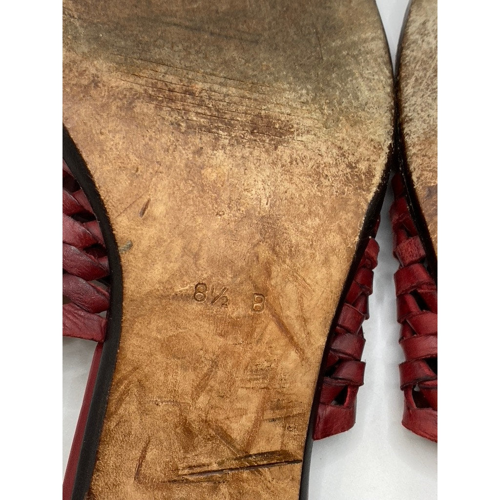 COLE HAAN Women's Red Leather Woven Square Open-Toe Block Heel Sandals SZ 8.5