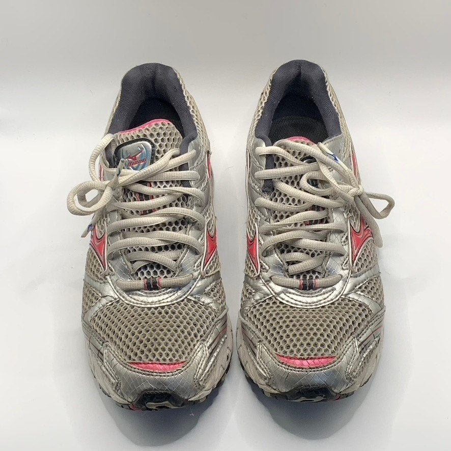 MIZUNO Women's Gray Metallic/Pink Wave Rider Mesh Lace-Up Sneakers SZ 7