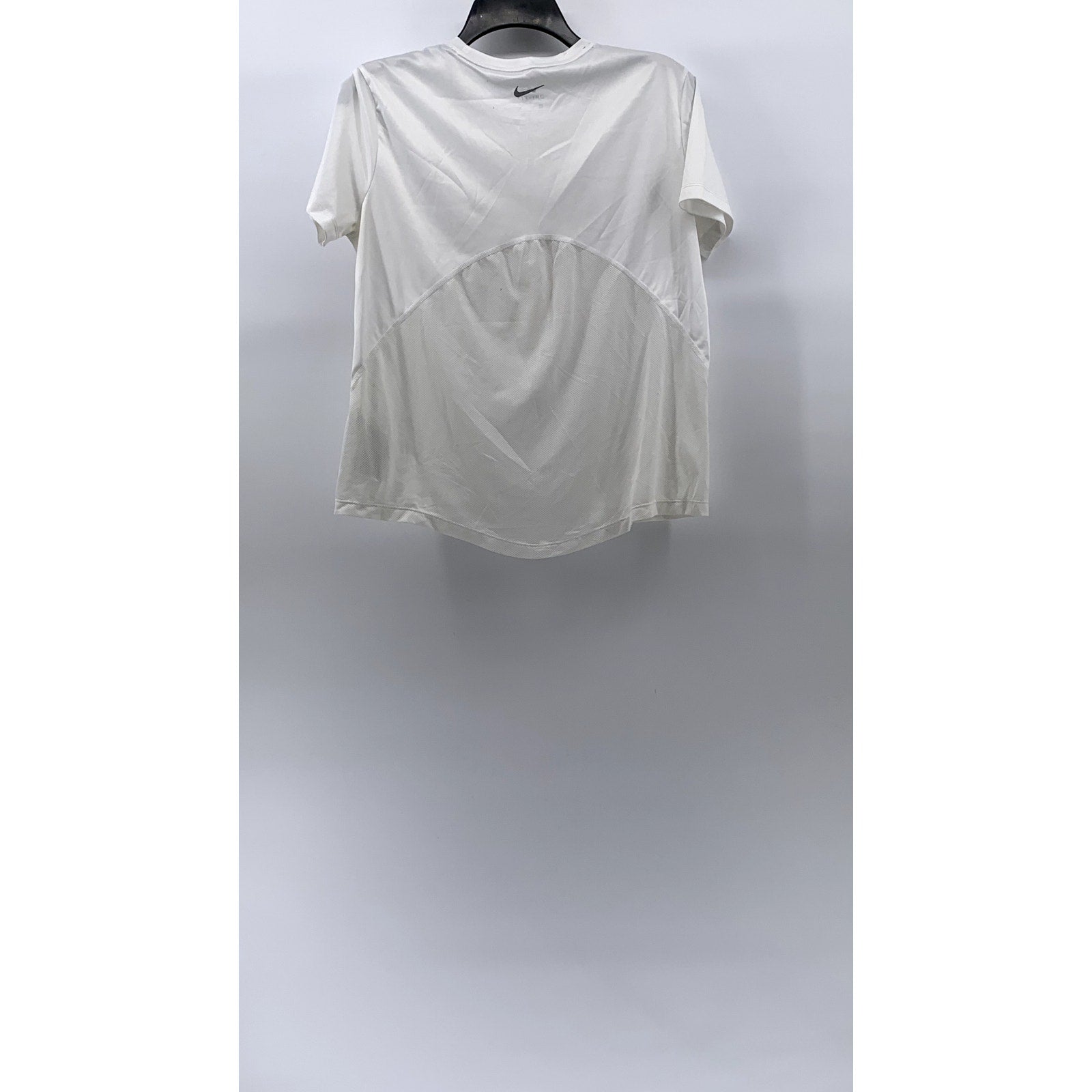 NIKE Women's White Crewneck Dri-Fit Large Swoosh Short Sleeve Running Top SZ M
